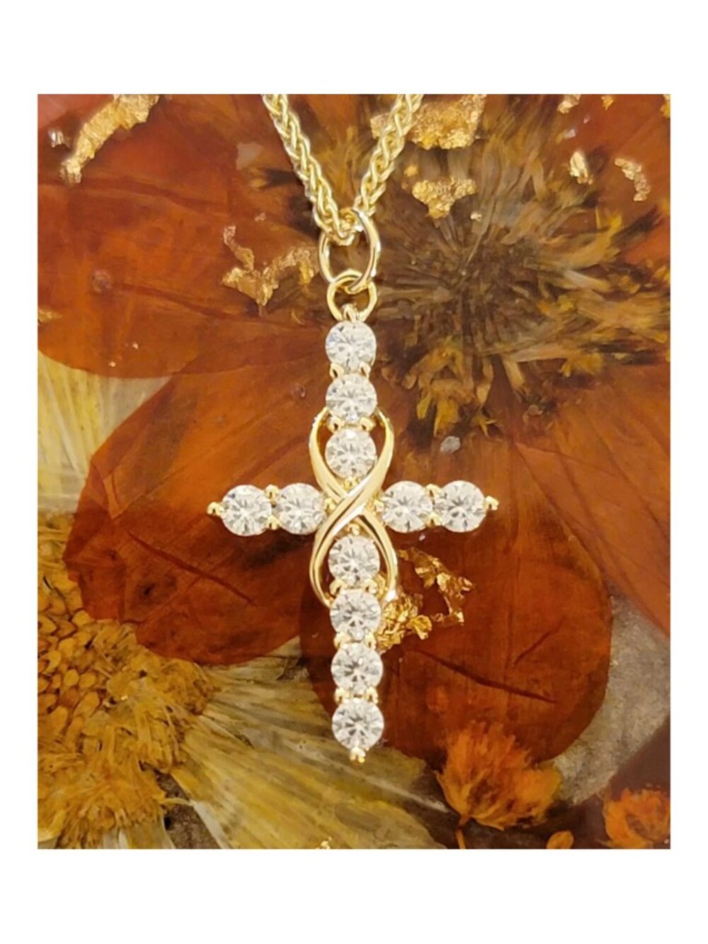 Infinity Moissanite Cross Necklace 18K Gold Filled S925 Sterling Silver GRA NWT